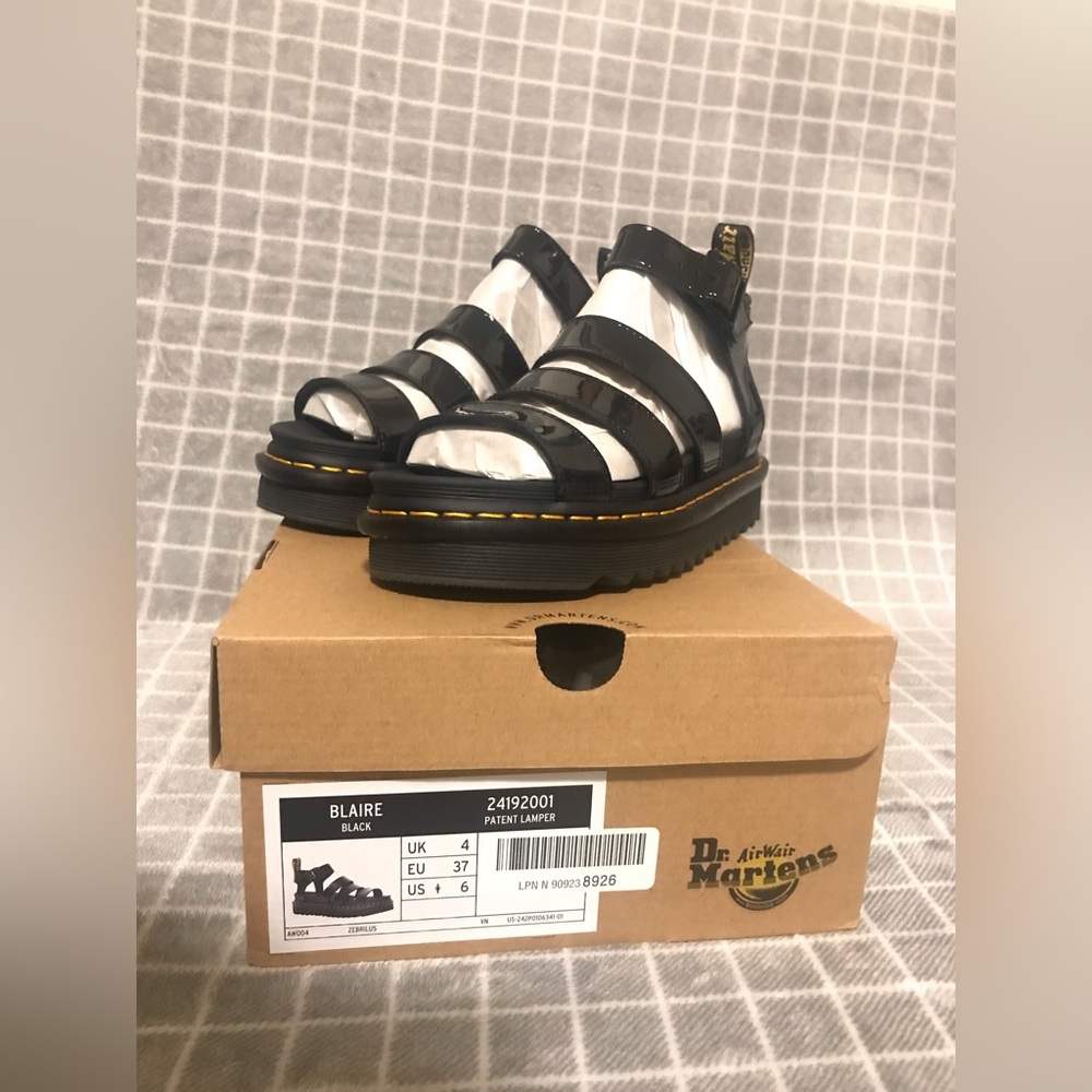 Dr Martens Blaire Black Patent Sandals